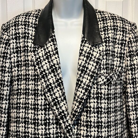 Sterling Stall Sport‎ Wool Blend Leather Collar Black/White Blazer Size 14P - Picture 3 of 16